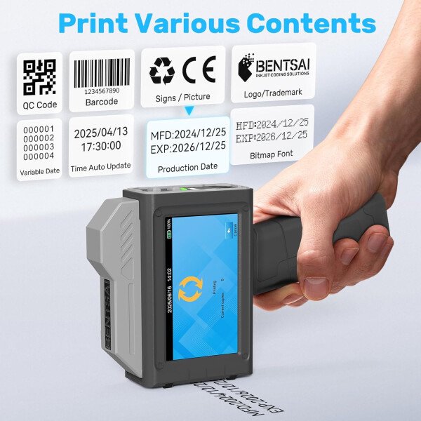 BENTSAI Impresora de inyección de tinta de mano BT-HH6205B recién actualizada con 16 horas de larga duración de 0.5 pulgadas para número de lote, código de fecha, logotipo, número de serie, código de - Imagen 12