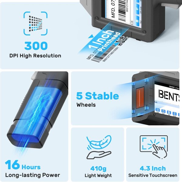 BENTSAI Impresora de inyección de tinta de mano BT-HH6205B recién actualizada con 16 horas de larga duración de 0.5 pulgadas para número de lote, código de fecha, logotipo, número de serie, código de - Imagen 13