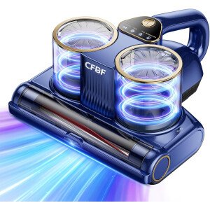 Aspiradora de colchón, aspiradora de cama con succión de 16 Kpa 253.7 nm, luz UV-C de 253.7 nm, ultrasónica y de alto calentamiento, potente aspiradora de mano de doble taza de 500 W para cama,