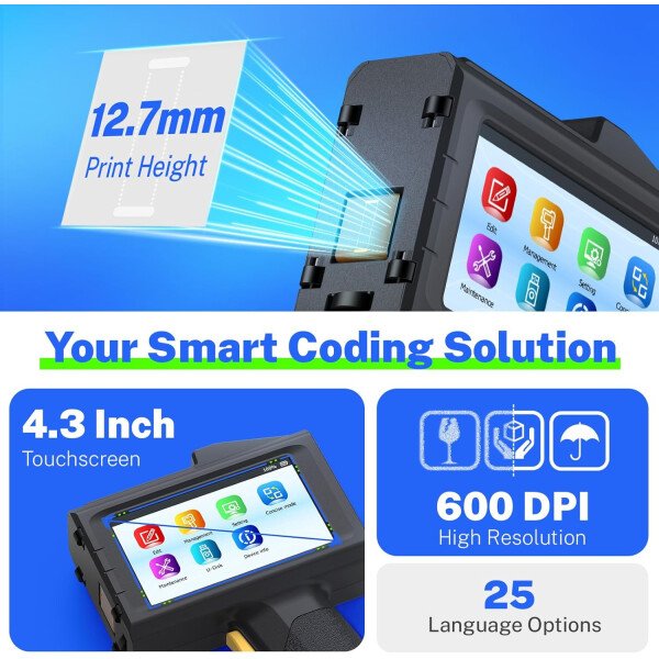 Altura de impresión de 0.5 pulgadas Impresora de inyección de tinta portátil inteligente dura 16 horas pesa solo 13.76 oz para código de lote Fecha Número de lote Impresión en cartón de plástico - Imagen 5