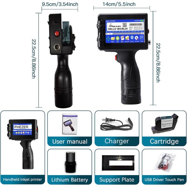 Phezer P15 Impresora de inyección de tinta portátil para superficie plana, boquilla de 0.5 pulgadas para producción de código de barras QRCode, fecha, hora, logotipo, número de lote, impresión en - Imagen 9