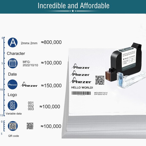 Phezer P15 Impresora de inyección de tinta portátil para superficie plana, boquilla de 0.5 pulgadas para producción de código de barras QRCode, fecha, hora, logotipo, número de lote, impresión en - Imagen 12