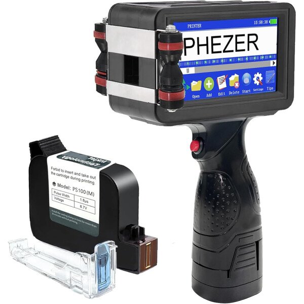 Phezer P15 Impresora de inyección de tinta portátil para superficie plana, boquilla de 0.5 pulgadas para producción de código de barras QRCode, fecha, hora, logotipo, número de lote, impresión en - Imagen 17