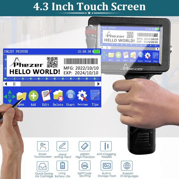 Phezer P15 Impresora de inyección de tinta portátil para superficie plana, boquilla de 0.5 pulgadas para producción de código de barras QRCode, fecha, hora, logotipo, número de lote, impresión en - Imagen 19