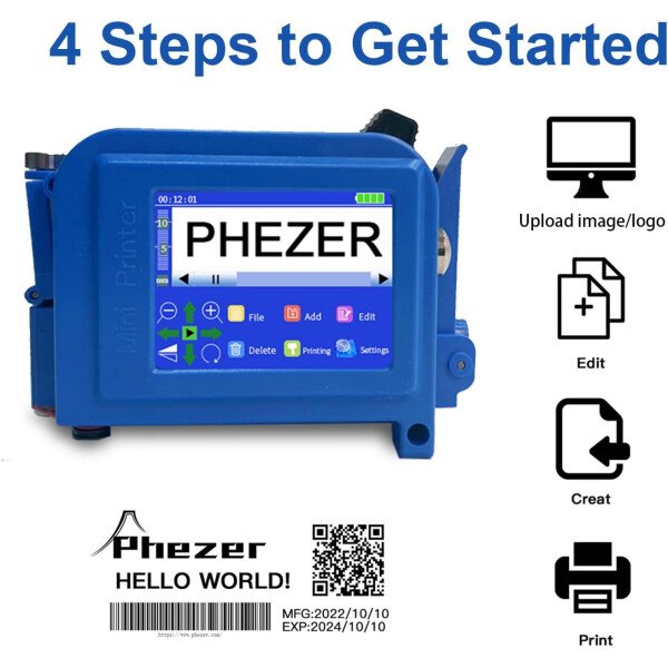 Phezer Mini impresora de inyección de tinta mejorada para superficie plana y curva PC11 Plus, 25 idiomas y cartucho de tinta de secado rápido, dispositivo portátil de marcado de bolsillo para fecha y - Imagen 3