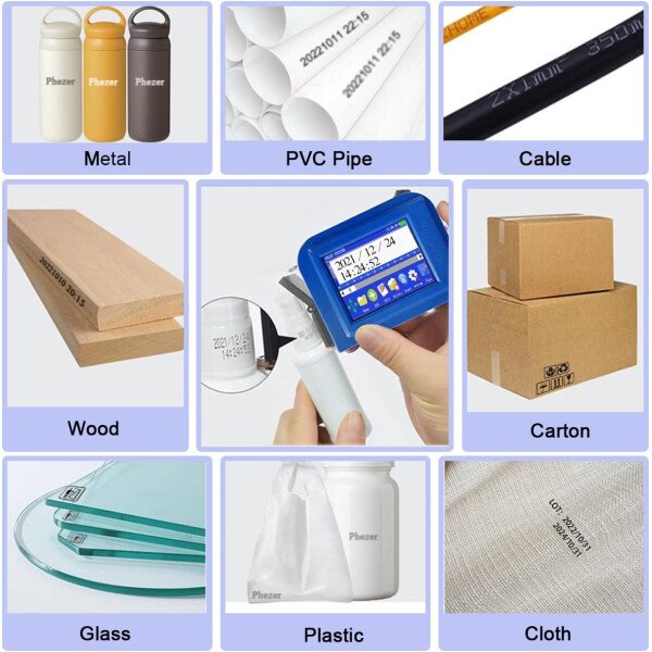 Phezer Mini impresora de inyección de tinta mejorada para superficie plana y curva PC11 Plus, 25 idiomas y cartucho de tinta de secado rápido, dispositivo portátil de marcado de bolsillo para fecha y - Imagen 5