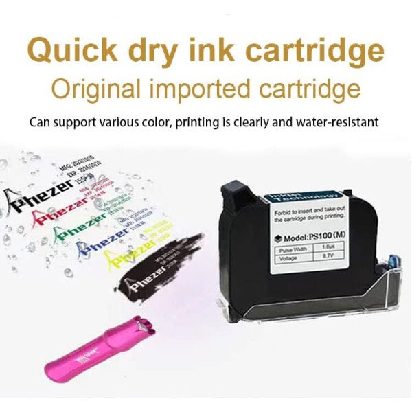 Phezer Mini impresora de inyección de tinta mejorada para superficie plana y curva PC11 Plus, 25 idiomas y cartucho de tinta de secado rápido, dispositivo portátil de marcado de bolsillo para fecha y - Imagen 7