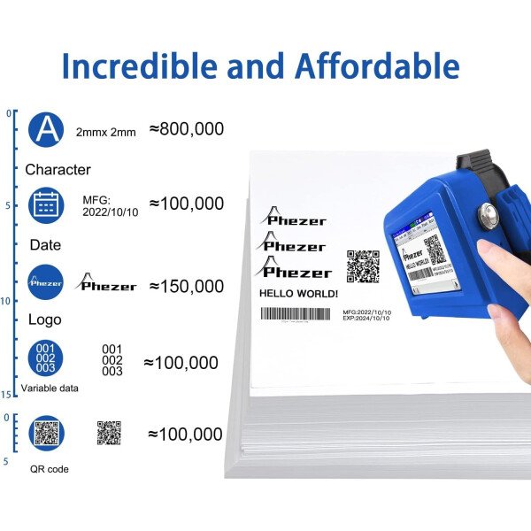 Phezer Mini impresora de inyección de tinta mejorada para superficie plana y curva PC11 Plus, 25 idiomas y cartucho de tinta de secado rápido, dispositivo portátil de marcado de bolsillo para fecha y - Imagen 13