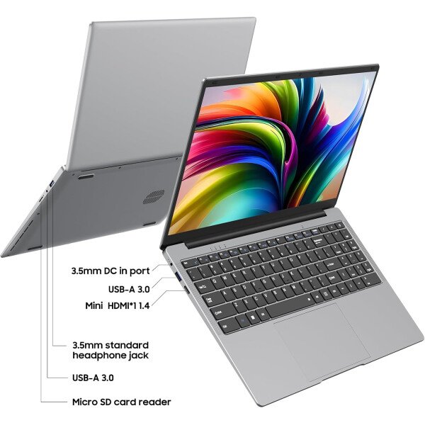 AE86 Portátil Windows 11 de 15.6 pulgadas, Intel Celeron N4000, 12 GB de RAM 256 GB SSD, pantalla Full HD 1080P, WiFi de doble banda, mini HDMI, cuaderno plateado delgado ligero para negocios, escuela - Imagen 6