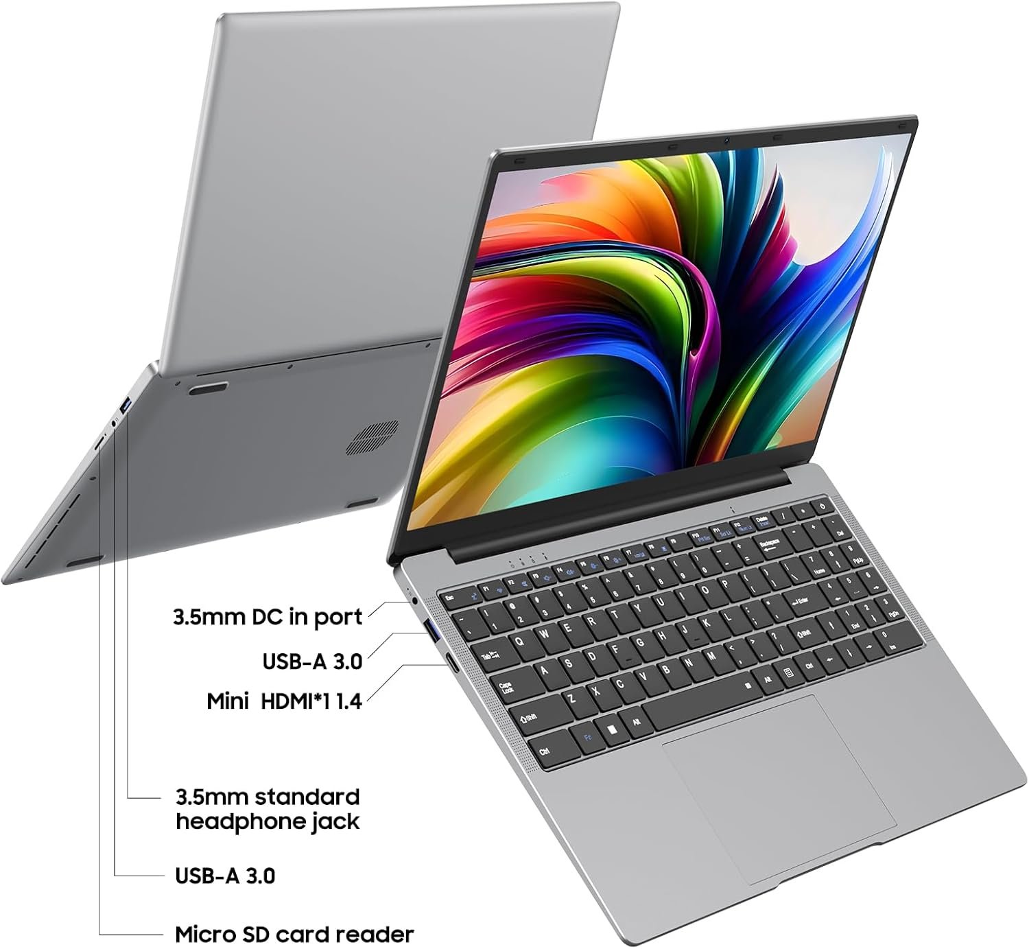AE86 Portátil Windows 11 de 15.6 pulgadas, Intel Celeron N4000, 12 GB de RAM 256 GB SSD, pantalla Full HD 1080P, WiFi de doble banda, mini HDMI, cuaderno plateado delgado ligero para negocios, escuela - Imagen 6