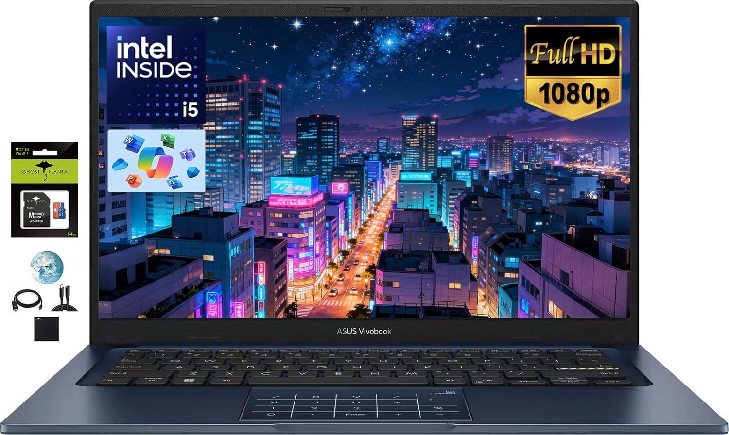 ASUS Vivobook - Laptop FHD de 14 pulgadas para estudiantes de negocios en casa, Intel 10-Core i5-1334U, 24 GB de RAM 1TB SSD, teclado numérico, cámara web privada, Windows 11