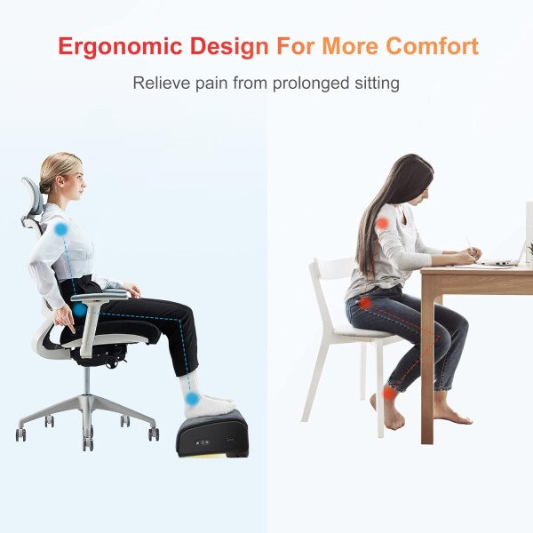 Comfier Reposapiés debajo del escritorio en el trabajo, silla de oficina y reposapiés de escritorio de juegos en casa, reposapiés térmico térmico debajo del escritorio, soporte ergonómico ajustable, - Imagen 3