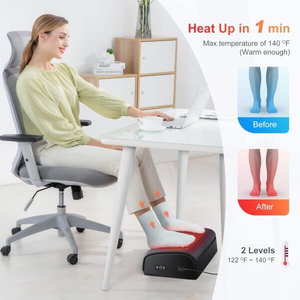 Comfier Reposapiés debajo del escritorio en el trabajo, silla de oficina y reposapiés de escritorio de juegos en casa, reposapiés térmico térmico debajo del escritorio, soporte ergonómico ajustable, - Imagen 5