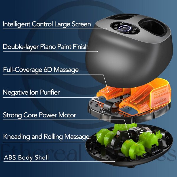 Shiatsu - Masajeador de pies con calor, amasamiento profundo para fascitis plantar, vibración, máquina de masaje de pies con control remoto para alivio del dolor y circulación, calentador de pies de - Imagen 4