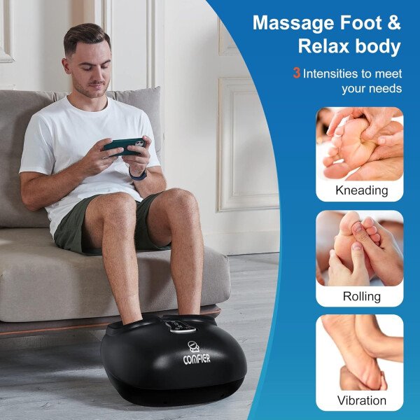 COMFIER Shiatsu - Masajeador de pies con calor, vibración, máquina de masaje de pies de compresión rodante para fascitis plantar, dolor neuropatía, regalos para ella, se adapta a tamaños de hasta 13 - Imagen 4
