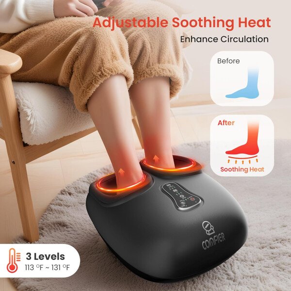 COMFIER Shiatsu - Masajeador de pies con calor, vibración, máquina de masaje de pies de compresión rodante para fascitis plantar, dolor neuropatía, regalos para ella, se adapta a tamaños de hasta 13 - Imagen 16