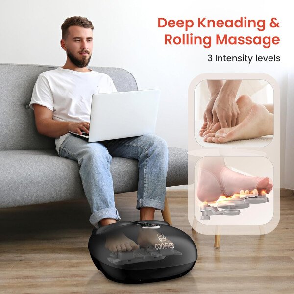 COMFIER Shiatsu - Masajeador de pies con calor, vibración, máquina de masaje de pies de compresión rodante para fascitis plantar, dolor neuropatía, regalos para ella, se adapta a tamaños de hasta 13 - Imagen 18