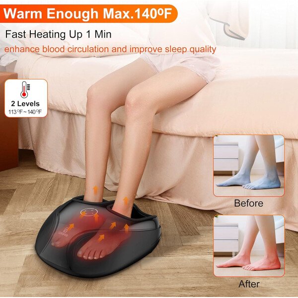COMFIER Shiatsu - Masajeador de pies con calor, vibración, máquina de masaje de pies de compresión rodante para fascitis plantar, dolor neuropatía, regalos para ella, se adapta a tamaños de hasta 13 - Imagen 24