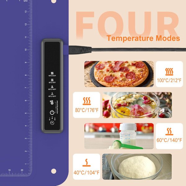 Tapete de calentamiento para alimentos, bandeja eléctrica caliente, calentador de alimentos de superficie completa, 4 niveles de temperatura, función de apagado automático de 5 horas, para - Imagen 13