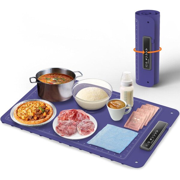 Tapete de calentamiento para alimentos, bandeja eléctrica caliente, calentador de alimentos de superficie completa, 4 niveles de temperatura, función de apagado automático de 5 horas, para - Imagen 17