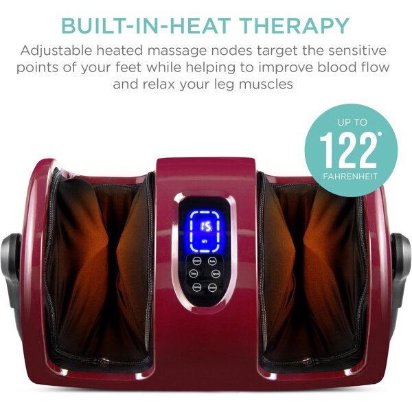 Best Choice Products - Máquina masajeadora de pies Shiatsu, masajeador de piernas de reflexología terapéutica con circulación sanguínea, dolor nervioso, amasamiento profundo, rodillos de alta intensidad, color burdeos - Imagen 3
