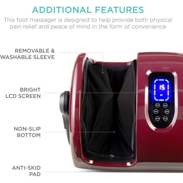 Best Choice Products - Máquina masajeadora de pies Shiatsu, masajeador de piernas de reflexología terapéutica con circulación sanguínea, dolor nervioso, amasamiento profundo, rodillos de alta intensidad, color burdeos - Imagen 6
