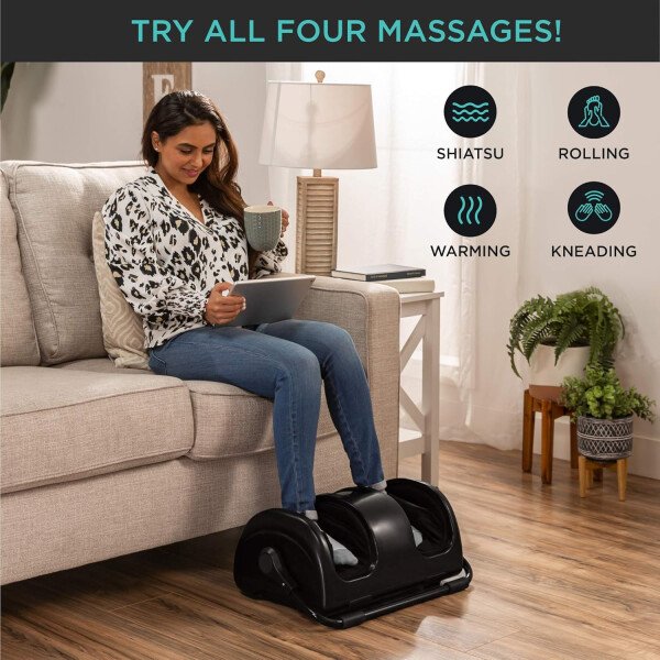 Best Choice Products - Máquina masajeadora de pies Shiatsu, masajeador de piernas de reflexología terapéutica con circulación sanguínea, dolor nervioso, amasamiento profundo, rodillos de alta intensidad, color burdeos - Imagen 36