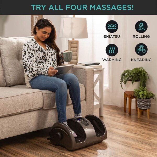 Best Choice Products - Máquina masajeadora de pies Shiatsu, masajeador de piernas de reflexología terapéutica con circulación sanguínea, dolor nervioso, amasamiento profundo, rodillos de alta intensidad, color burdeos - Imagen 53