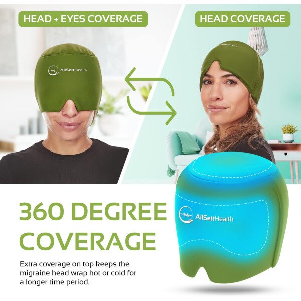 Gorro de alivio de migraña para la cabeza y sombrero | Paquete de gel caliente/frío con compresa de máscara facial y de ojos para aliviar el dolor de cabeza, color negro - Imagen 11