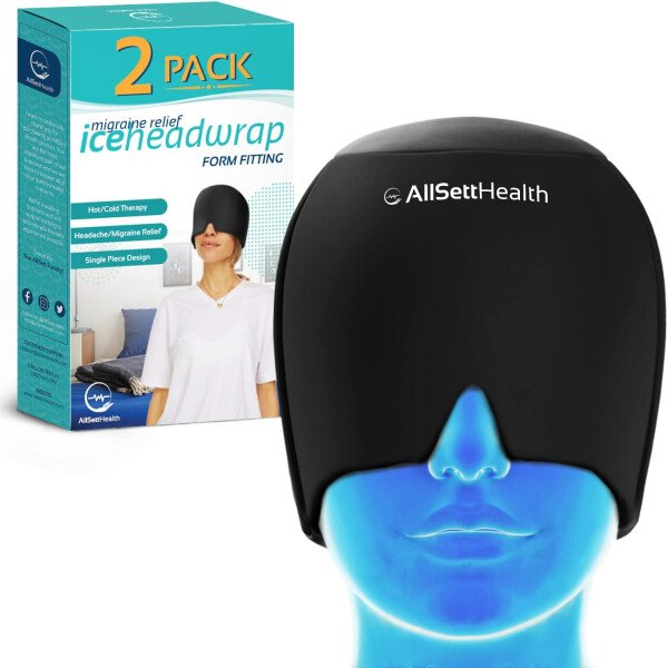 Gorro de alivio de migraña para la cabeza y sombrero | Paquete de gel caliente/frío con compresa de máscara facial y de ojos para aliviar el dolor de cabeza, color negro - Imagen 13
