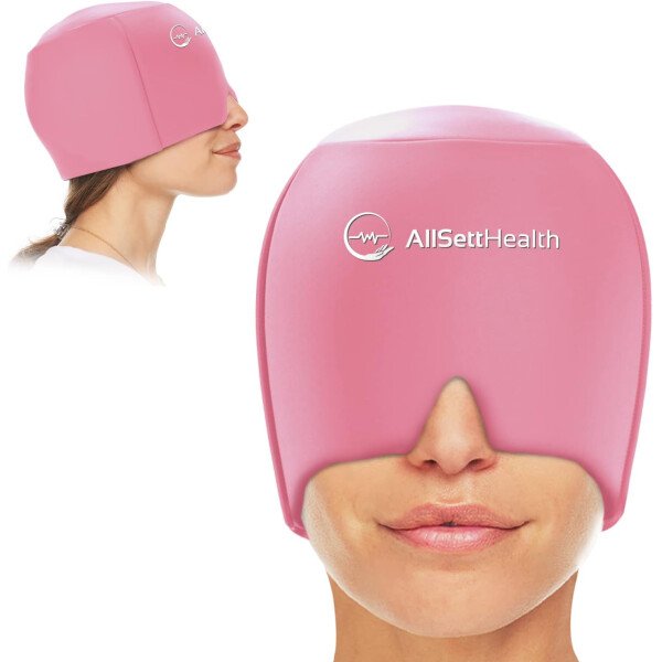 Gorro de alivio de migraña para la cabeza y sombrero | Paquete de gel caliente/frío con compresa de máscara facial y de ojos para aliviar el dolor de cabeza, color negro - Imagen 25