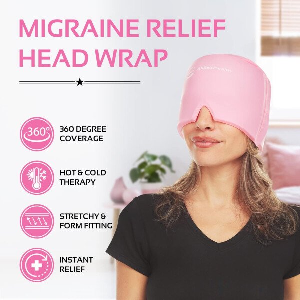 Gorro de alivio de migraña para la cabeza y sombrero | Paquete de gel caliente/frío con compresa de máscara facial y de ojos para aliviar el dolor de cabeza, color negro - Imagen 26
