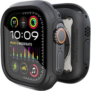 elkson Quattro Max Series Rugged para iWatch Ultra 3/2/1 de 1.929 in con protector de pantalla de vidrio templado, serie Quattro Max resistente para iWatch, cubierta protectora duradera de grado