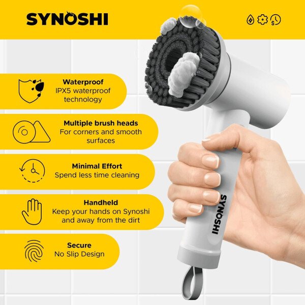 SYNOSHI Limpiador eléctrico giratorio, cepillo de limpieza eléctrica con 3 cabezales, limpiador de ducha impermeable inalámbrico con doble velocidad, perfecto para limpiar baño, azulejos, automóviles - Imagen 3