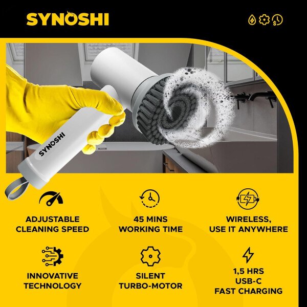 SYNOSHI Limpiador eléctrico giratorio, cepillo de limpieza eléctrica con 3 cabezales, limpiador de ducha impermeable inalámbrico con doble velocidad, perfecto para limpiar baño, azulejos, automóviles - Imagen 4