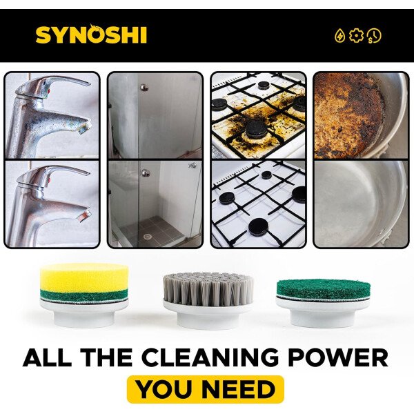 SYNOSHI Limpiador eléctrico giratorio, cepillo de limpieza eléctrica con 3 cabezales, limpiador de ducha impermeable inalámbrico con doble velocidad, perfecto para limpiar baño, azulejos, automóviles - Imagen 5