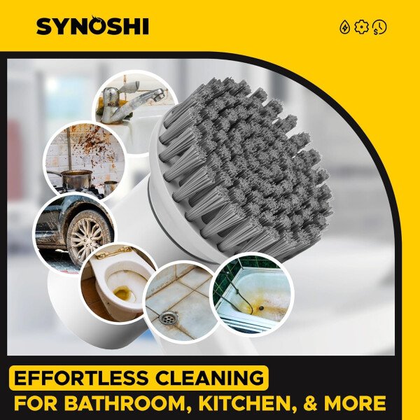 SYNOSHI Limpiador eléctrico giratorio, cepillo de limpieza eléctrica con 3 cabezales, limpiador de ducha impermeable inalámbrico con doble velocidad, perfecto para limpiar baño, azulejos, automóviles - Imagen 6