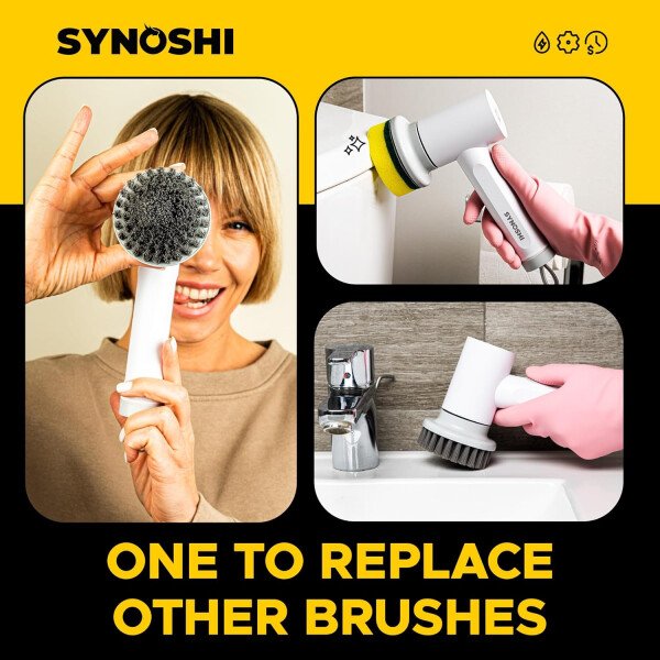 SYNOSHI Limpiador eléctrico giratorio, cepillo de limpieza eléctrica con 3 cabezales, limpiador de ducha impermeable inalámbrico con doble velocidad, perfecto para limpiar baño, azulejos, automóviles - Imagen 7