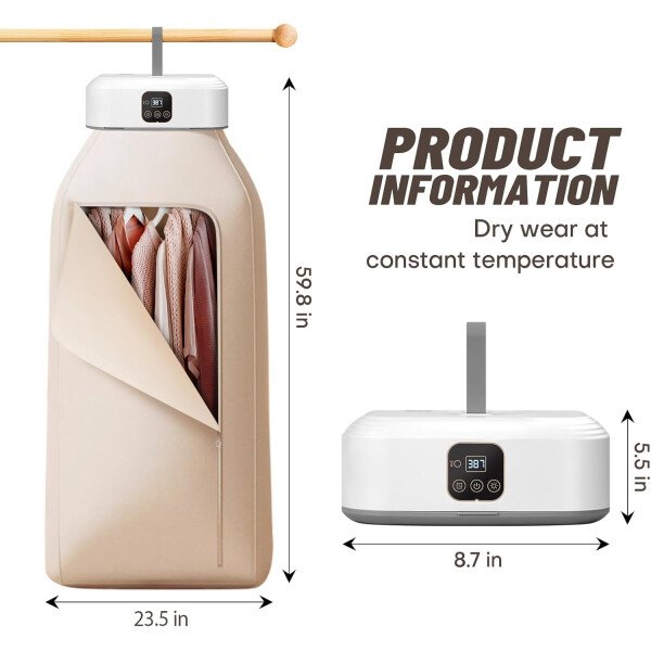 Secadora de ropa portátil, mini secadora de ropa con control remoto, pequeña secadora eléctrica plegable y compacta con bolsa seca para viajes, caravana, hogar, apartamento - Imagen 2