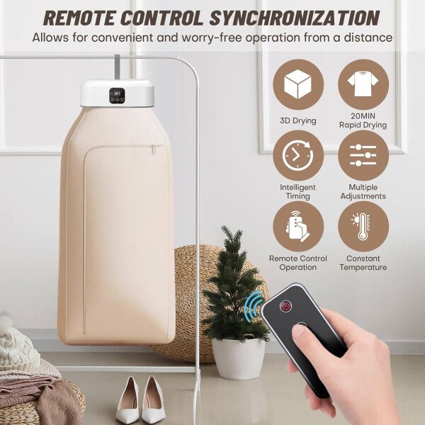 Secadora de ropa portátil, mini secadora de ropa con control remoto, pequeña secadora eléctrica plegable y compacta con bolsa seca para viajes, caravana, hogar, apartamento - Imagen 4