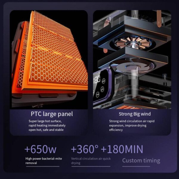 Secadora de ropa portátil, gran capacidad de 44.1 lbs, secado rápido de 650 W, pantalla táctil y control remoto, secadora silenciosa de ahorro de energía para el hogar y viajes (morado) - Imagen 3
