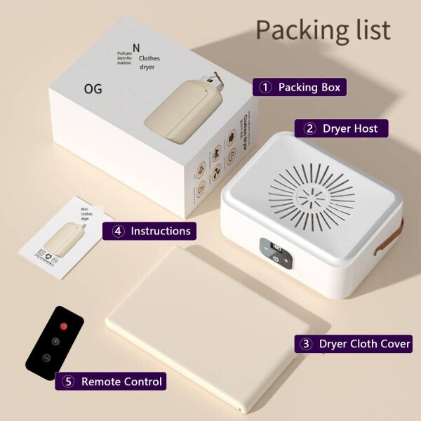 Secadora de ropa portátil, gran capacidad de 44.1 lbs, secado rápido de 650 W, pantalla táctil y control remoto, secadora silenciosa de ahorro de energía para el hogar y viajes (morado) - Imagen 9