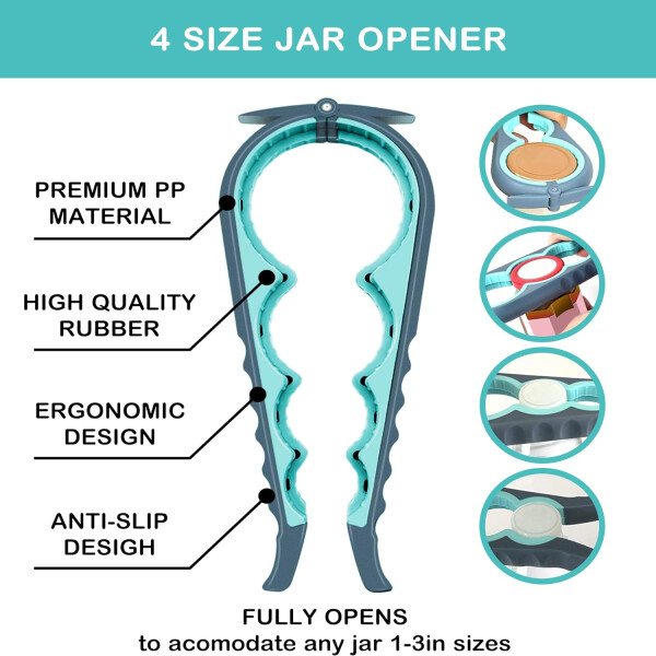 Abridor de tarros para manos débiles, personas mayores con artritis, 5 en 1, abrebotellas multifunción, abridor de tapa para manos artríticas con almohadilla de agarre de goma antideslizante - Imagen 3