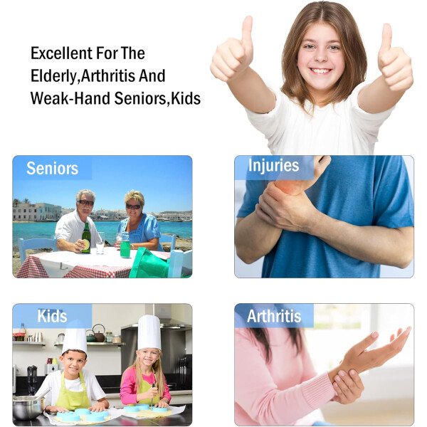Abridor de tarros para manos débiles, personas mayores con artritis, 5 en 1, abrebotellas multifunción, abridor de tapa para manos artríticas con almohadilla de agarre de goma antideslizante - Imagen 7