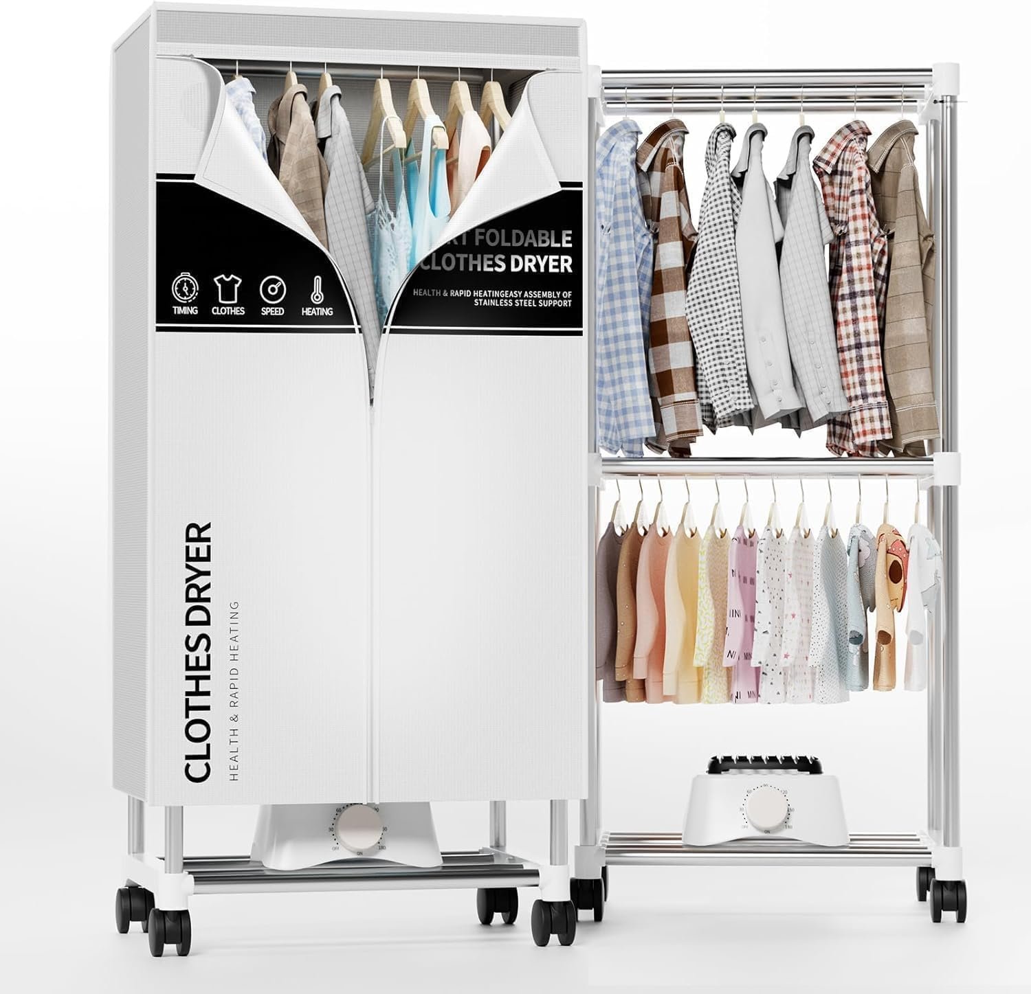 Secadora de ropa, secadora portátil con temporizador, armario de secado de ropa de 60 pulgadas con gran capacidad, secadora eléctrica/estante para el hogar | Apartamentos (gris ZL8) - Imagen 8