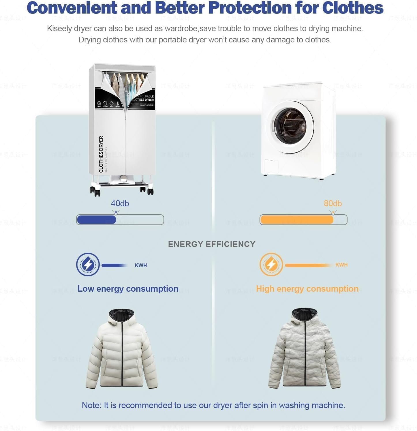 Secadora de ropa, secadora portátil con temporizador, armario de secado de ropa de 60 pulgadas con gran capacidad, secadora eléctrica/estante para el hogar | Apartamentos (gris ZL8) - Imagen 9