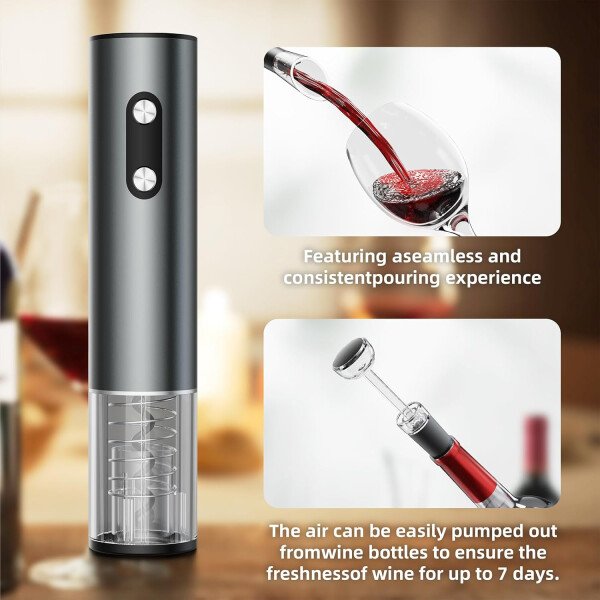 Juego de regalo de abridor de vino eléctrico recargable: abridor de vino, aireador, tapones de vacío y cortador de papel de aluminio, regalos para amantes del vino para mujeres, hombres, mamá - Imagen 5