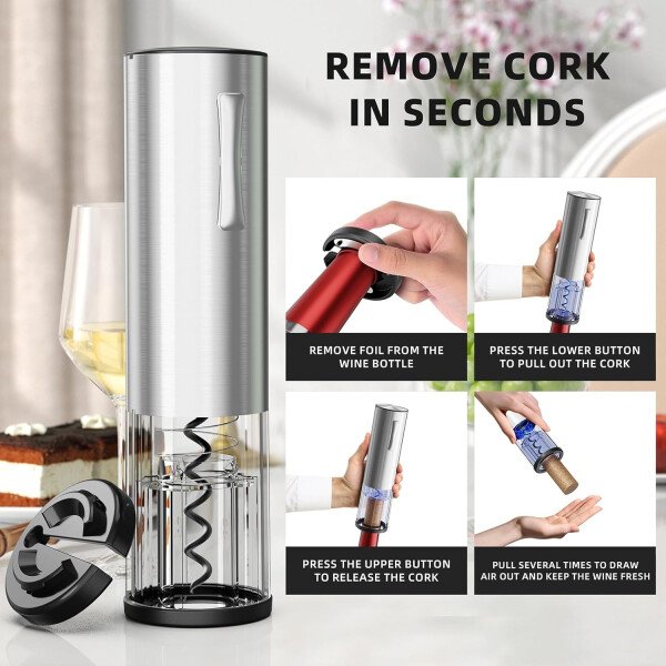 Juego de regalo de abridor de vino eléctrico recargable: abridor de vino, aireador, tapones de vacío y cortador de papel de aluminio, regalos para amantes del vino para mujeres, hombres, mamá - Imagen 9
