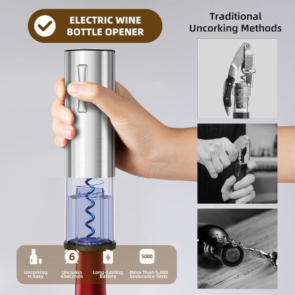 Juego de regalo de abridor de vino eléctrico recargable: abridor de vino, aireador, tapones de vacío y cortador de papel de aluminio, regalos para amantes del vino para mujeres, hombres, mamá - Imagen 10