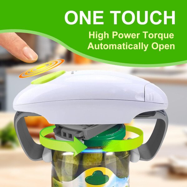 Abridor automático de tarros para ancianos y artritis, abridor eléctrico de un botón para manos débiles, se adapta a la mayoría de los frascos, ayuda de cocina ideal y regalo - Imagen 2